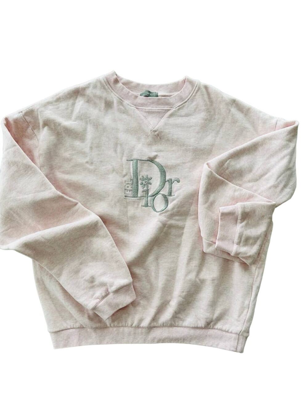 DIOR x ERL Oversized Sweatshirt Cotton Fleece Size Small Heathered Pink Silver